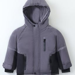 Kookie Kids Full Sleeves Hooded Solid Winter Jacket - Grey-image-50
