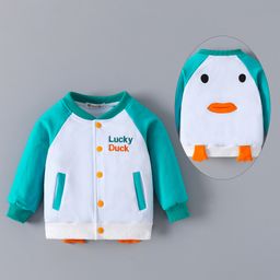 Kookie Kids Full Raglan Sleeves Bomber Jacket With Text Embroidery & Animal Applique - White-image-25