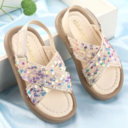 Babyoye Velcro Closure Sandals with Sequin Detailing - White-image-23