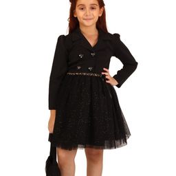 Cutecumber Full Sleeves Glitter Detailed Net Dress - Black-image-40