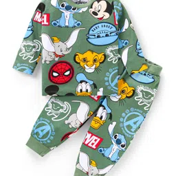 Babyhug Disney Single Jersey Knit Full Sleeves Night Suit With Disney Characters Print - Green-picture-15