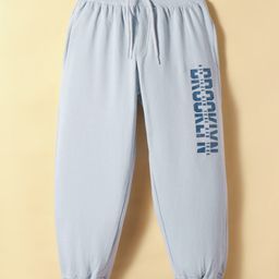 Taeko Knit Full Length Fleece Pants with Text Print - Light Blue-image-65