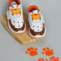 Mi Arcus Velcro Closure Baby Tiger Designed Shoes - White & Brown-image-25