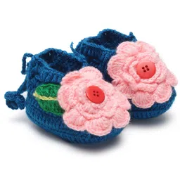 MayRa Knits Hand Knitted Floral Crochet Booties - Blue-picture-36