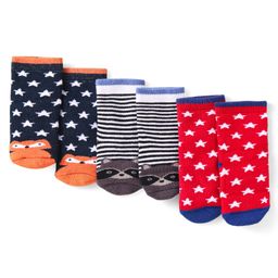 Cute Walk by Babyhug Terry Knit Ankle Length Antibacterial Striped Socks with Stars & Animal Design Pack of 3 - Navy Blue & Red-image-32