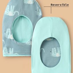 OHMS Single Jersey Knit Reversible Monkey Cap With Elephant Print - Aqua Blue & Grey-16