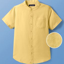 Pine Kids Linen Woven Half Sleeves Solid Colour Shirt With Mandarin Collar - Golden-image-23