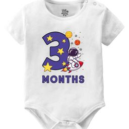 Baby Buzz 100% Cotton Monthly Birthday Theme Half Sleeves 3 Months Text & Space Theme Printed Onesie - White-image-96