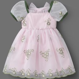 Mark & Mia Half Sleeves Party Frock with Beaded Floral Embroidery - Pink-image-28