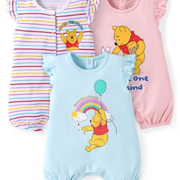 Babyhug Disney Interlock Knit Frill Sleeves Rompers With Winnie The Pooh Graphics Pack Of 3 - Light Blue & Pink-picture-18