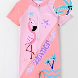 Mark & Mia Half Raglan Sleeves Legged Swimsuit With Flamingo Print - Peach-image-52