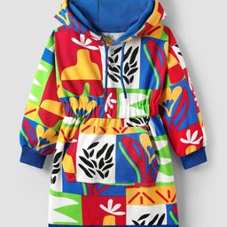 Ollington St. 100% Cotton Printed Winterwear One Piece Hooded Full Sleeves Dress - Multicolor-image-47