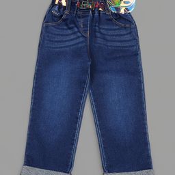 Actuel Blended Washed Jeans With Belt & Purse Set - Blue-image-90