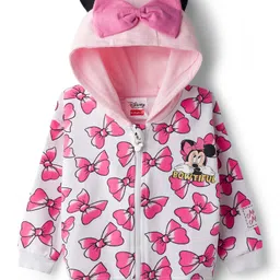 Babyhug Disney Drop Shoulder Full Sleeves Hooded Sweatjacket With Bow Applique & Minnie Mouse Print - Pink-picture-32