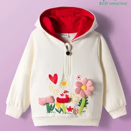 Babyoye 100% Cotton Knit Full Sleeves Hooded Sweatshirts With Floral Print & Applique - Offwhite-picture-40