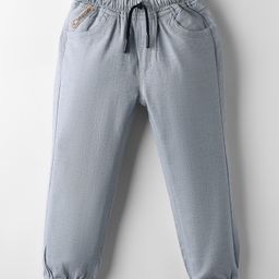 Olio Kids Cotton Woven Full Length Solid Coloured Trouser - Light Grey-picture-1