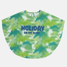 MINI KLUB Cotton Knit Half Cape Sleeves Holiday On My Mind Text Patch Detailed Tie Dye Poncho - Green-picture-16