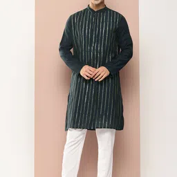 See Designs Mandarin Collar Geometric Embroidered Sequinned Chanderi Silk Straight Kurta-image-84