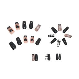 The Pink Truck Set Of 24 Artificial Reusable Nails In Checkered Love Design With Glue-11