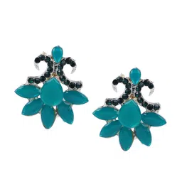 PUJVI Silver-Plated Artificial Stones Studded Contemporary Shaped Drop Earrings-10