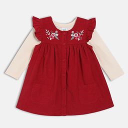 MINI KLUB Girls Floral Embroidered Pinafore Dress-picture-38
