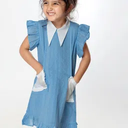 Tura Turi Girl Shirt Collar Flutter Sleeve A-Line Cotton Dress-picture-26