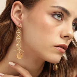 Anouk Gold-Plated Artificial Stones Studded And Beaded Teardrop Shaped Drop Earrings-15