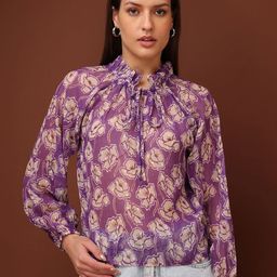 PURVAJA Breeze & Buti Women Printed Purple Georgette Regular Top-image-71