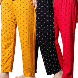 Pack of 3 Women Heart Printed Cotton Comfortable Pyjama/Lounge Pants-image-99