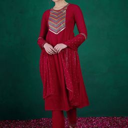 Sangria Embroidered Kurta With Trousers & Dupatta-image-4