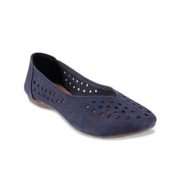 Metro Women Navy Blue Leather Ballerinas-47