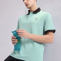 HRX by Hrithik Roshan Contrast Polo Collar T-shirt with Reflective Brand Logo Detail-image-85