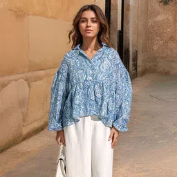 Stylecast X Hersheinbox Ethnic Printed Cuban Collar Oversized Top-image-64