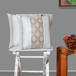 ANS Off-White Set of 2 Self Design Square Cushion Covers-6