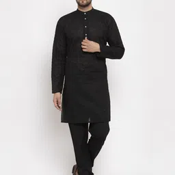Jompers Men Black Self Design Kurta with Churidar-picture-15