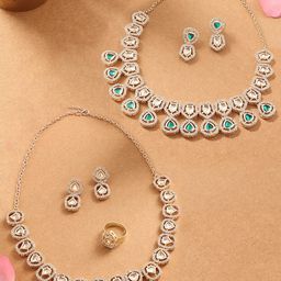 AMI Set Of 2 Gold-Plated Austrian Diamond-Studded Jewellery Set-23