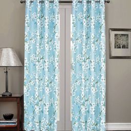 RRC Turquoise Blue & White 2 Pieces Printed Microfiber Cotton Long Door Curtain - 7ft-image-38