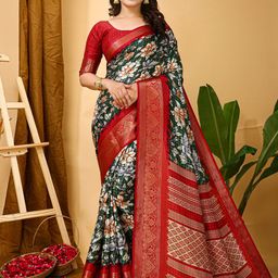 HERE&NOW Floral Zari Silk Cotton Banarasi Saree-picture-43