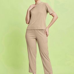 Selvia Round Neck Short Sleeves T-Shirt With Trousers-picture-19
