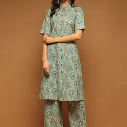 ARAVALII Floral Printed Pure Cotton Tunic With Trouser Co-Ords-2