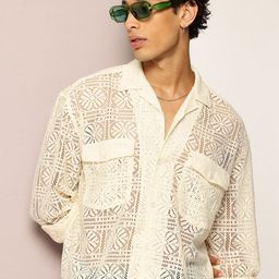 Kook N Keech Floral Self Designed Semi Sheer Oversized Casual Shirt-image-4