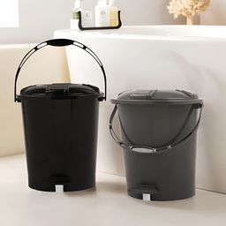 Kuber Industries 2 Pcs Black & Grey Pedal Dustbins With Lids & Handle 10 L Each-3