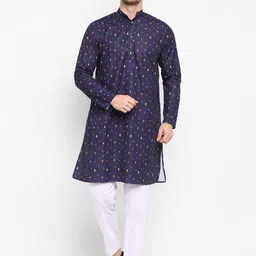 Hangup Men Blue & White Printed Kurta with Pyjamas-picture-45