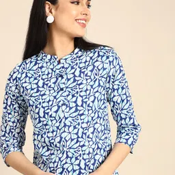 Anouk Women Blue Floral Printed Regular Pure Cotton Kurta with Trousers-picture-15