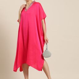 Qurvii Desi Solid Kimono Sleeve Kaftan Midi Dress-image-25