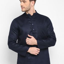 Hangup Men Navy Blue Mandarin Collar Kurta-29