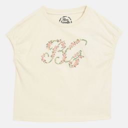 Blue Giraffe Kids-Girls Typography Printed Round Neck Cotton T-shirt-15