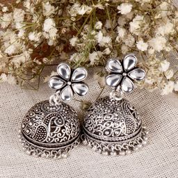TEEJH Silver-Toned Contemporary Jhumkas Earrings-16