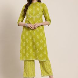 HERE&NOW Floral Printed Beaded Pure Cotton Kurta with Trousers-picture-52
