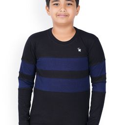 Kiddeo Boys Navy Blue Striped Round Neck T-shirt-image-33